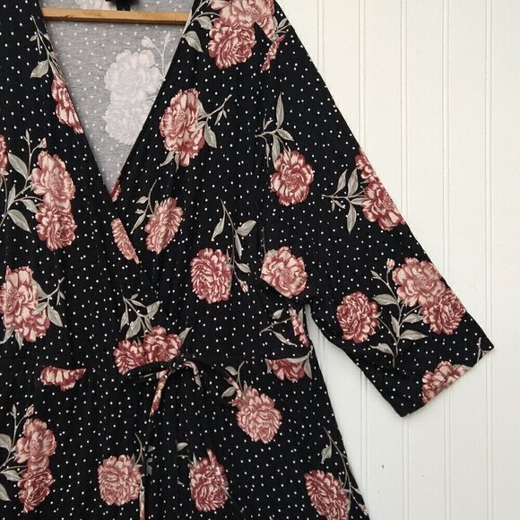 Torrid Mini Jersey Wrap Dress Plus Size 3X Black Polka Dot Floral Print Stretch - Picture 4 of 13